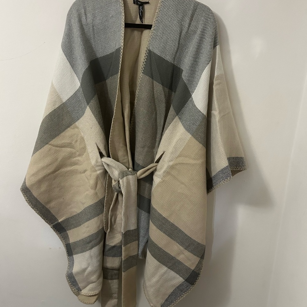 Torrid Beige and Gray Plaid Belted Ruana - Picture 2 of 3
